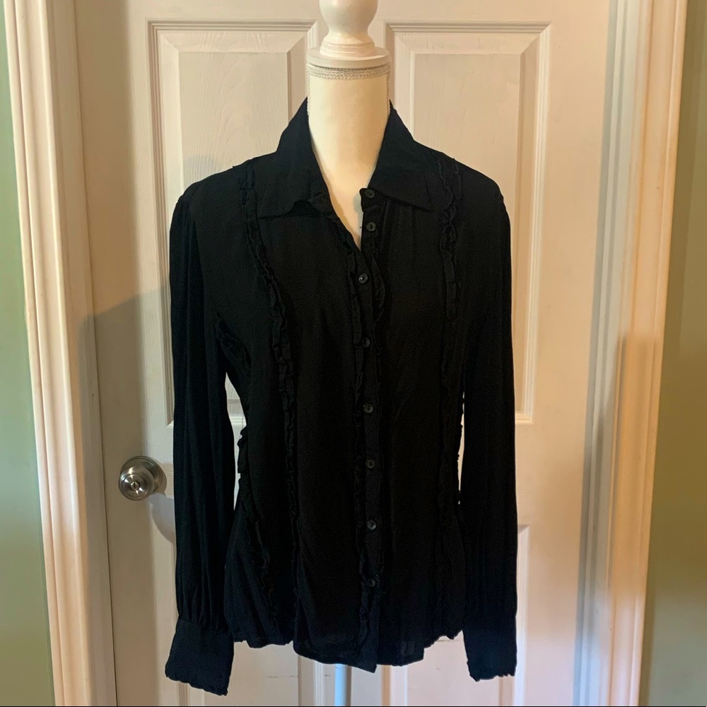 Womens Size Large 12/14 Black Blouse Never used. Long sleeve. Collar. Ka…